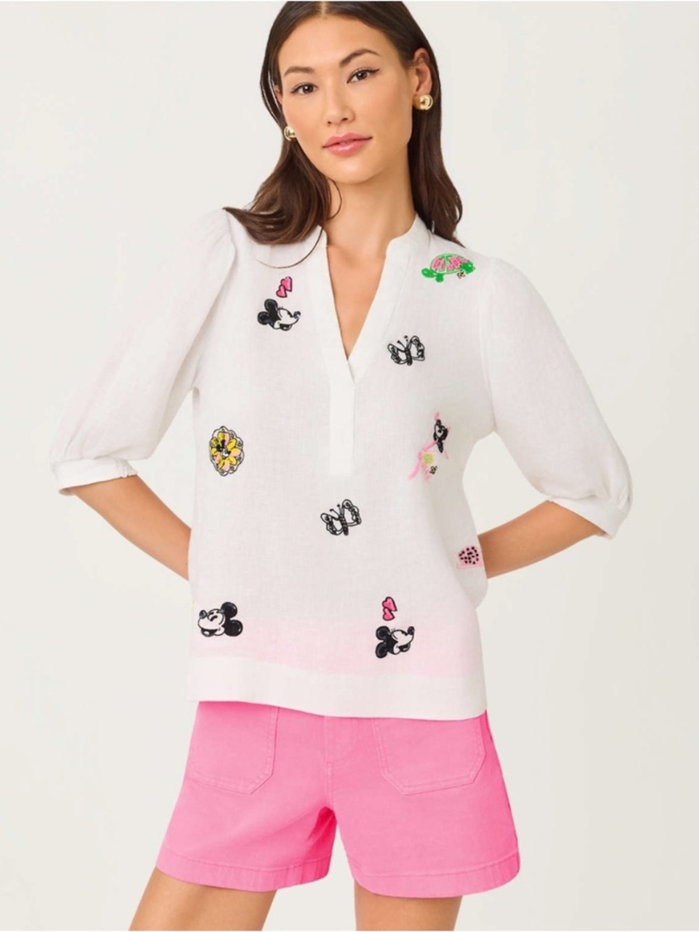 Lilly Pulitzer x Disney Mialeigh White Linen Embroidered Mickey and Friends Top!
